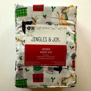 Jingles & Joy Christmas Cats Sheet Set 4-pc. Queen New